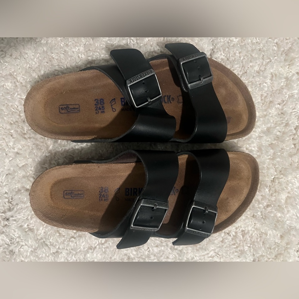Birkenstock Arizona Slide Sandal - Black Leather/ Size 38 or US 7.5